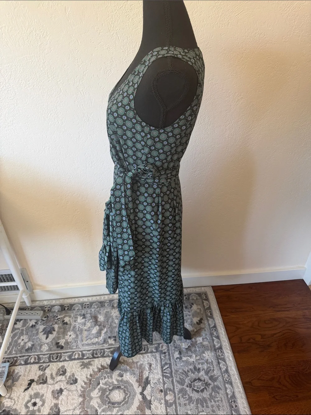 EUC TORY BURCH Sleeveless V-Neck Wrap Dress in Teal Dot Print SIZE 2